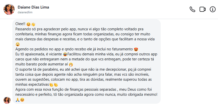 Depoimento 4 de cliente do Doceria Pro
